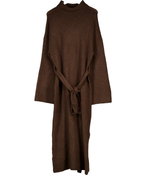PRETTY LAVISH Brown Belted Roll Neck Knit Midaxi Dress UK L