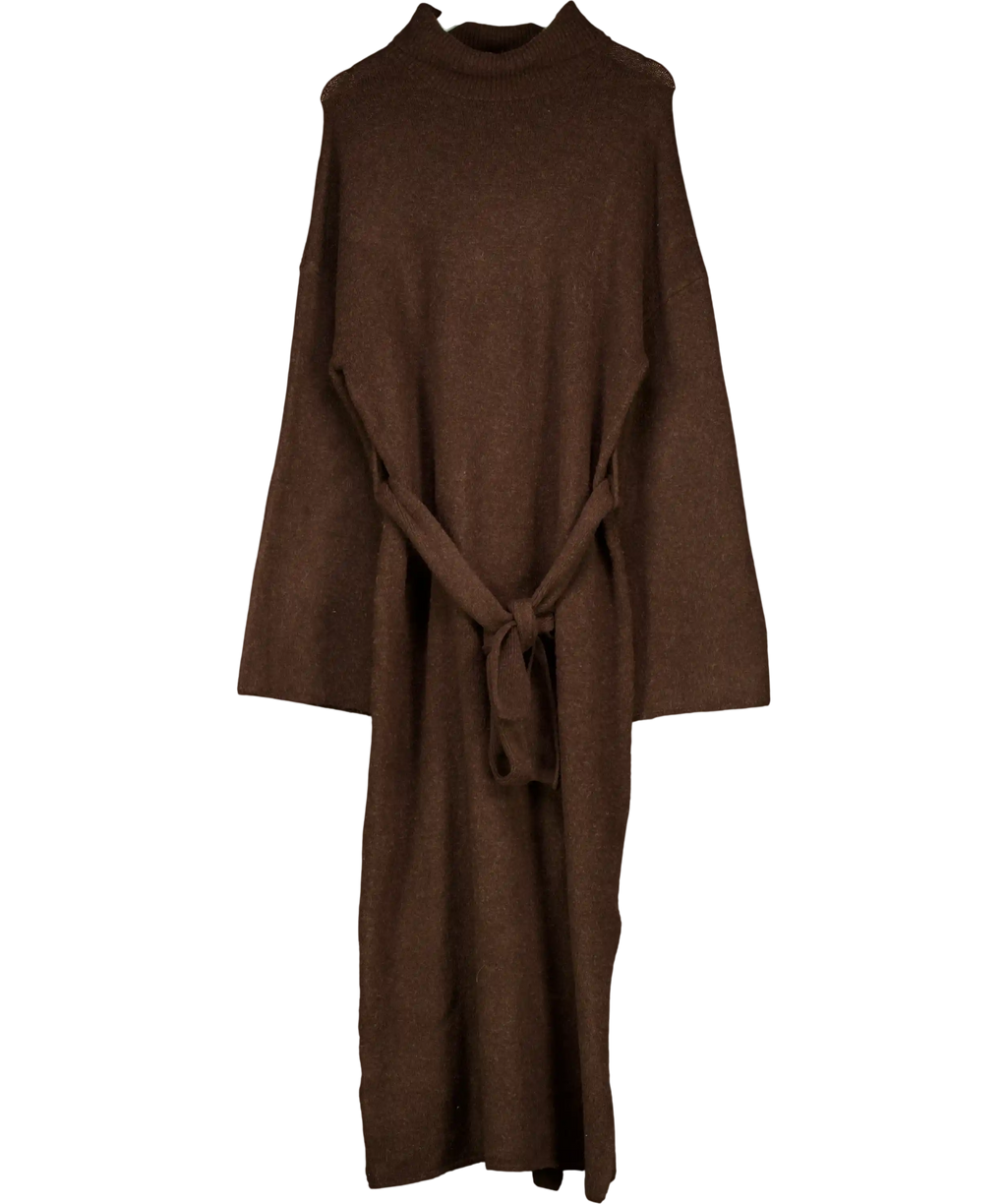 PRETTY LAVISH Brown Belted Roll Neck Knit Midaxi Dress UK L