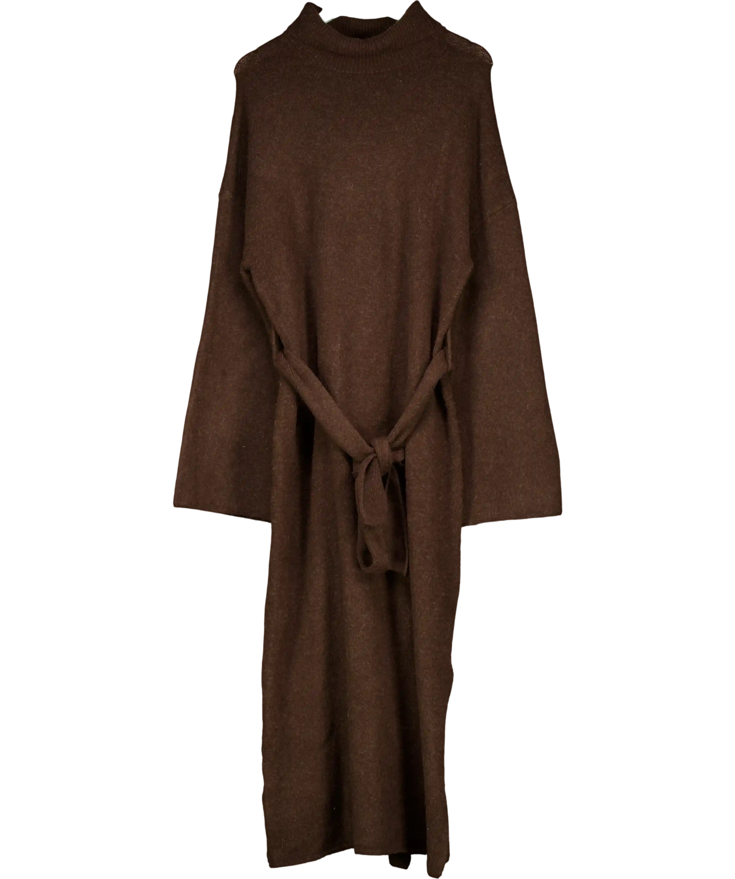 PRETTY LAVISH Brown Belted Roll Neck Knit Midaxi Dress UK L