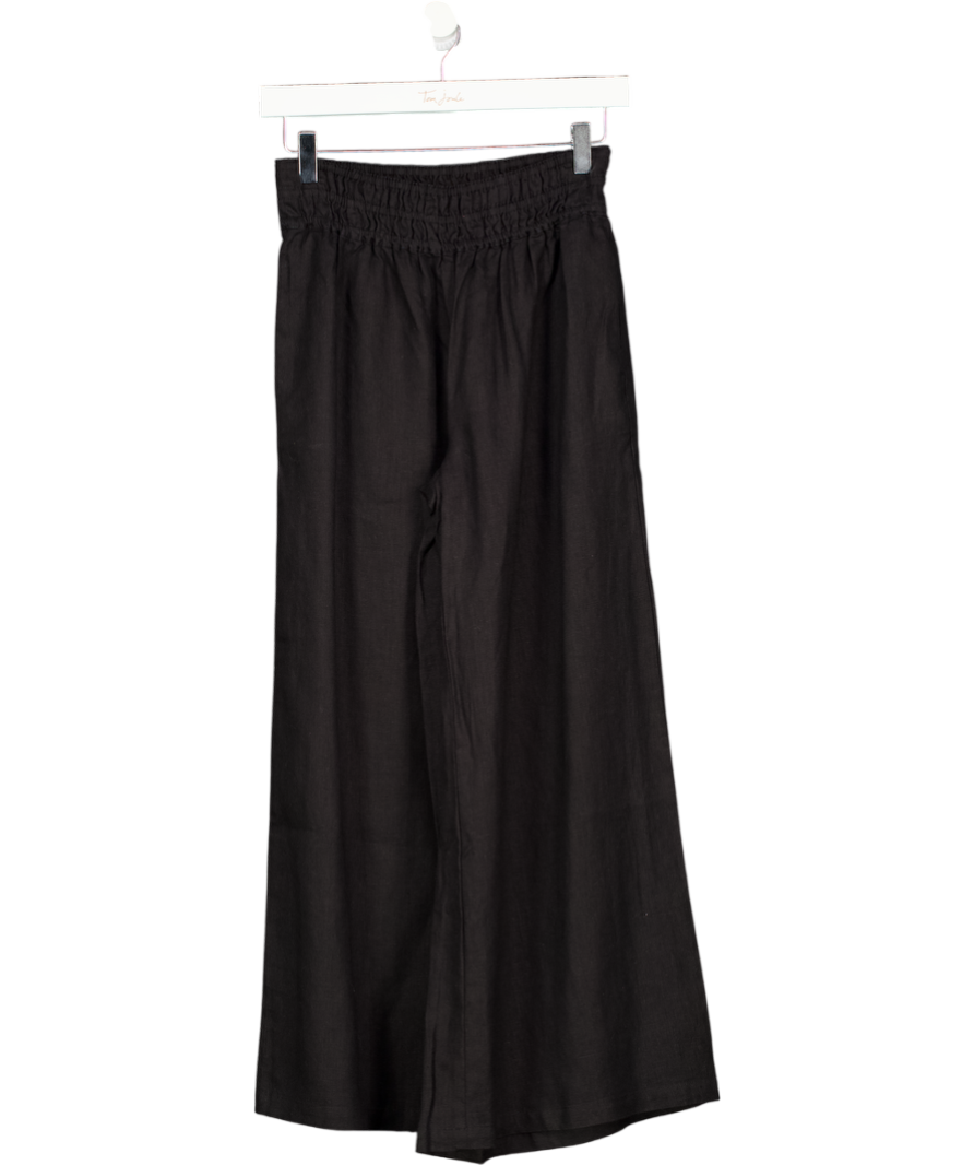BY ANTHROPOLOGIE Black 100% Linen Wide Leg Trousers UK XXS