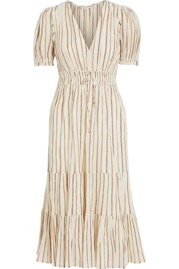 ULLA JOHNSON Cream Zaria Metallic Striped Cotton And Lurex-blend Dress Us4 UK 8