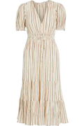 ULLA JOHNSON Cream Zaria Metallic Striped Cotton And Lurex-blend Dress Us4 UK 8