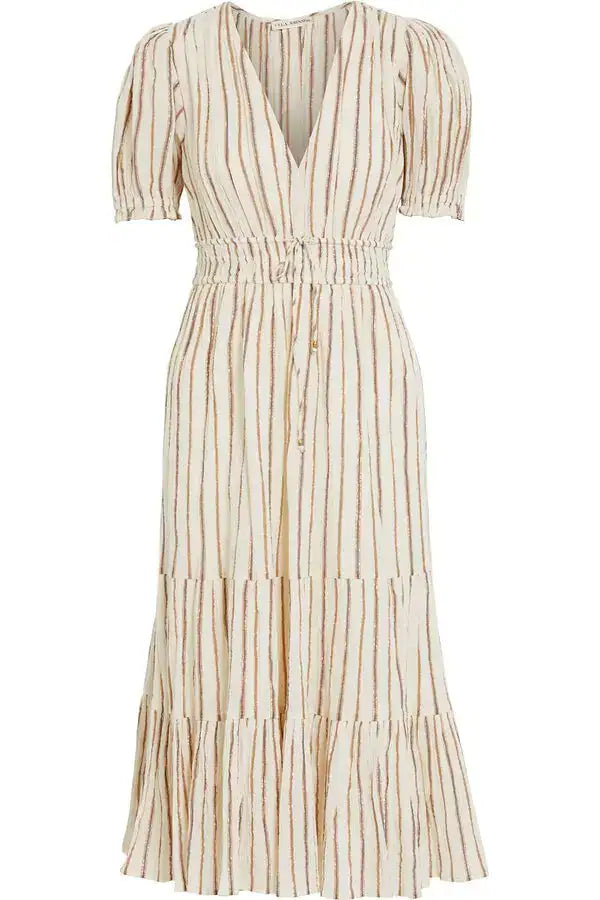 ULLA JOHNSON Cream Zaria Metallic Striped Cotton And Lurex-blend Dress Us4 UK 8