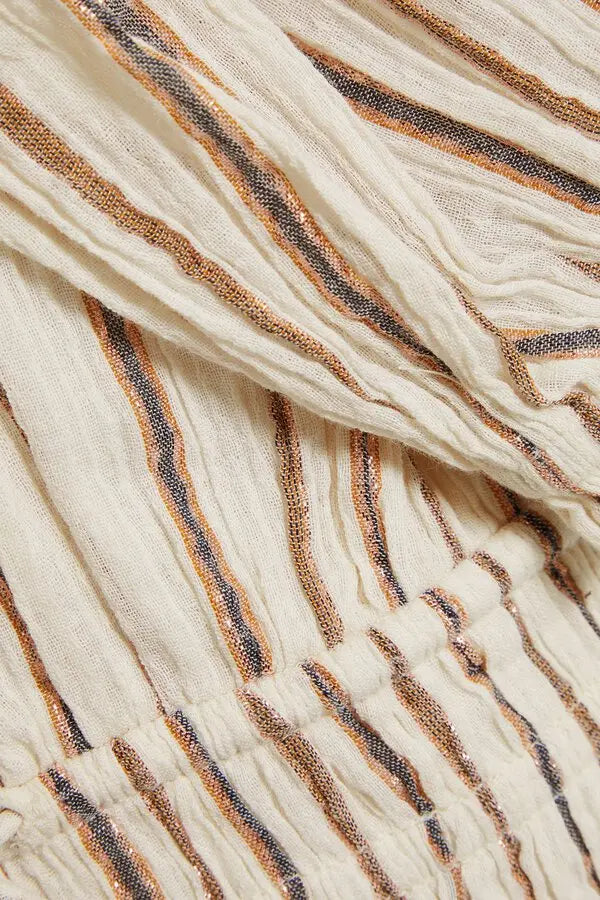 ULLA JOHNSON Cream Zaria Metallic Striped Cotton And Lurex-blend Dress Us4 UK 8