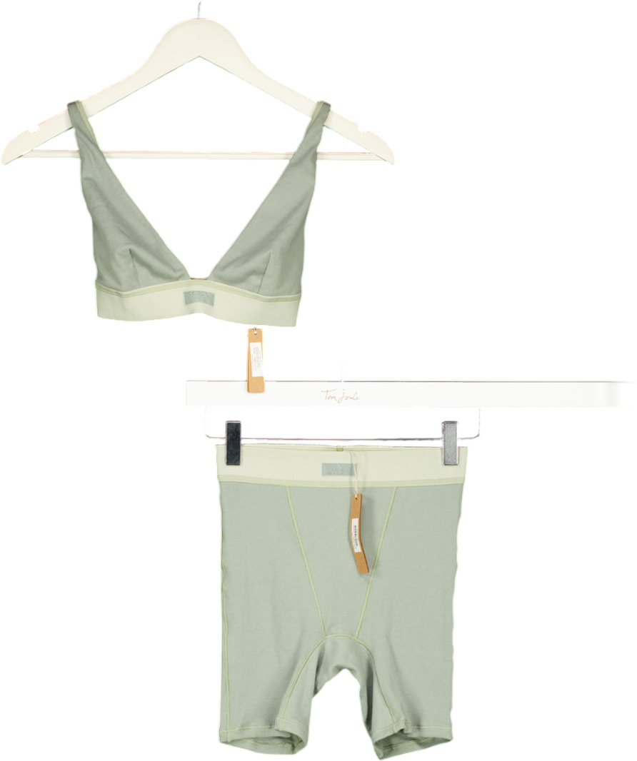 SKIMS 2-piece Mineral Green Rib Boxer ( Uk Xxs) Shorts & Bra (uk Xs) Top Set UK XXS-XS