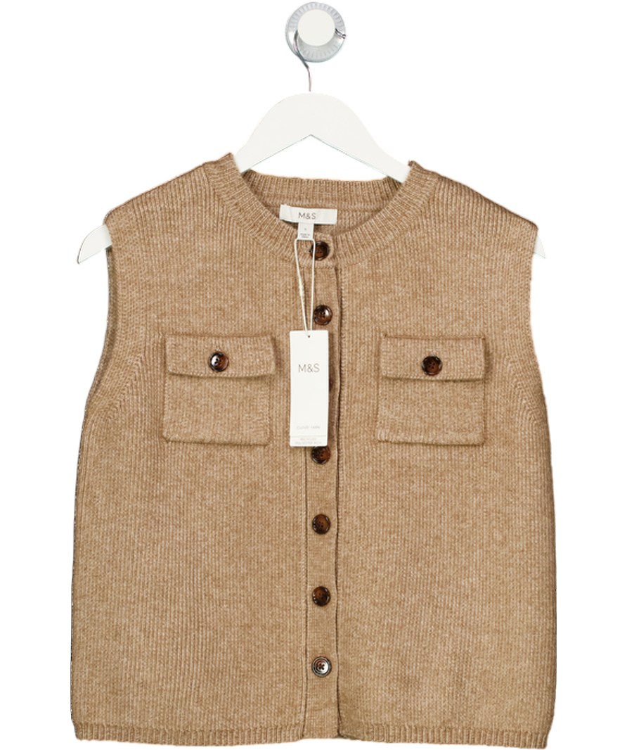 M&S Beige Button Detail Sleeveless Knit UK S
