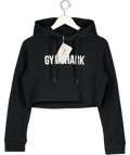 GYMSHARK Black Gropped Logo Hooded Sweatshirt UK XS