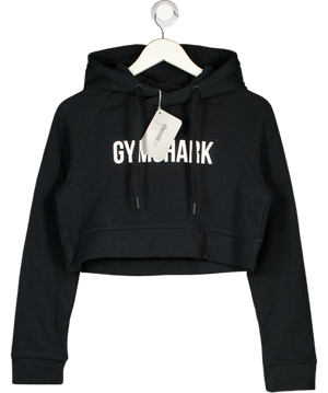 GYMSHARK Black Gropped Logo Hooded Sweatshirt UK XS