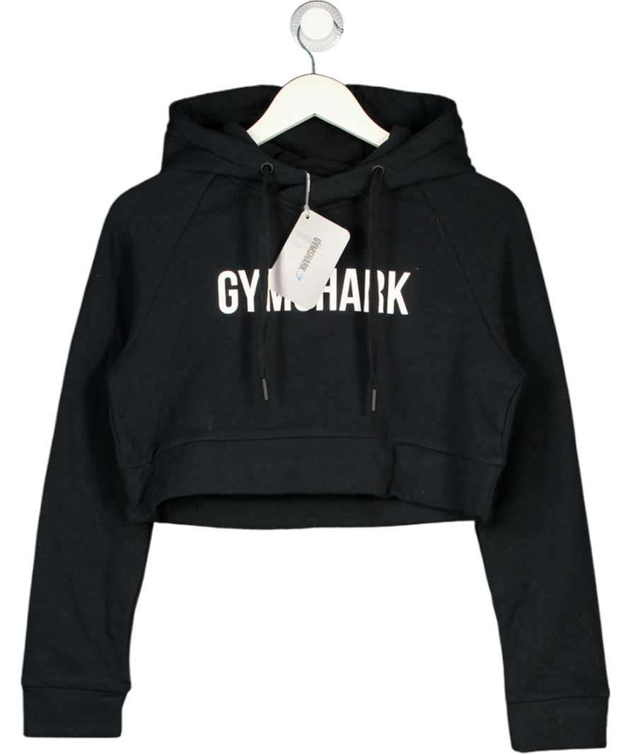 GYMSHARK Black Gropped Logo Hooded Sweatshirt UK XS