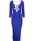 LAMA JOUNI Blue Cut-out Ribbed Cotton Midi Dress UK S