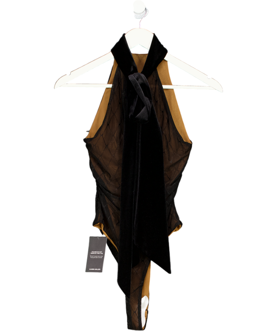 Karen Millen Black Velvet Bow Neck Detail Halter Neck Bodysuit UK S