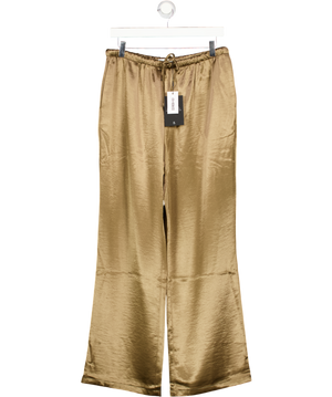 4th & Reckless Brown Shelby Mocha Satin Tie Waist Wide Leg Trouser UK 14