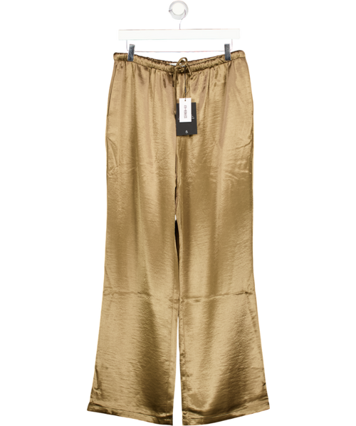 4th & Reckless Brown Shelby Mocha Satin Tie Waist Wide Leg Trouser UK 14
