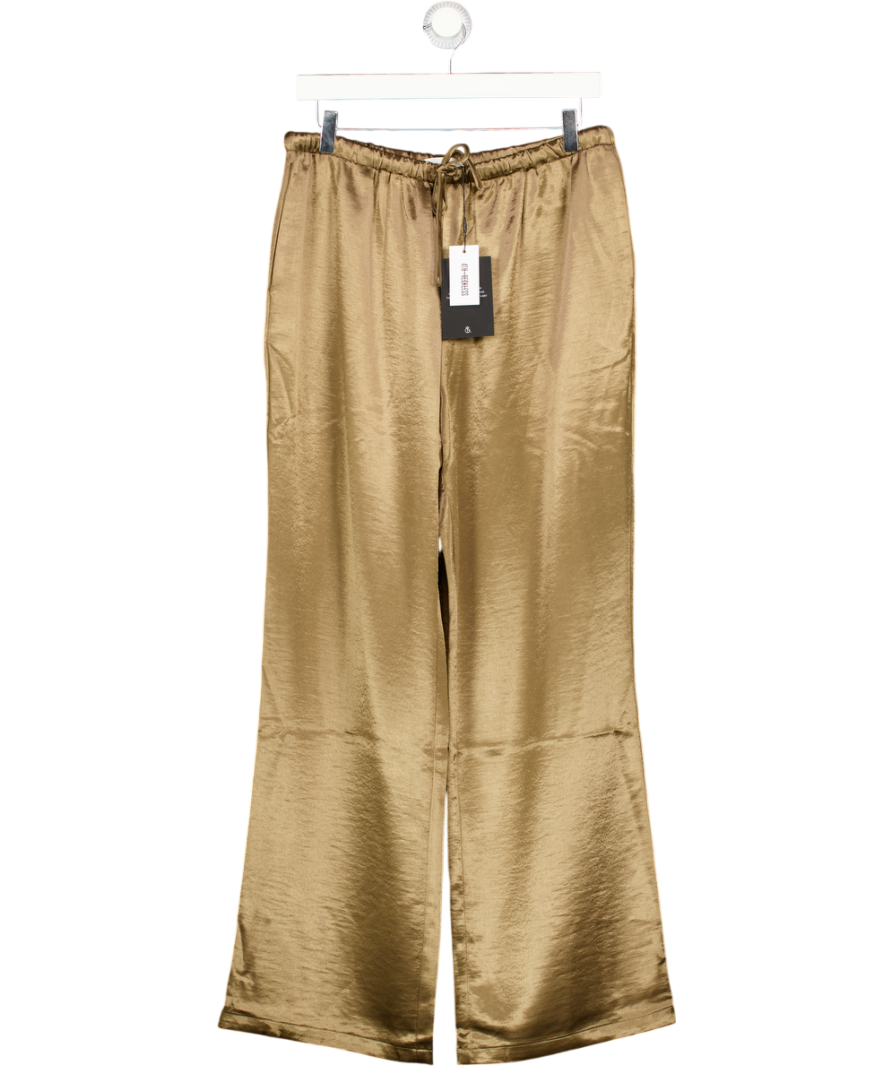 4th & Reckless Brown Shelby Mocha Satin Tie Waist Wide Leg Trouser UK 14