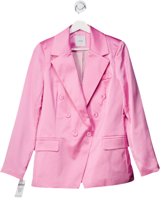 Lumina Pink Satin Double Breasted Blazer UK M