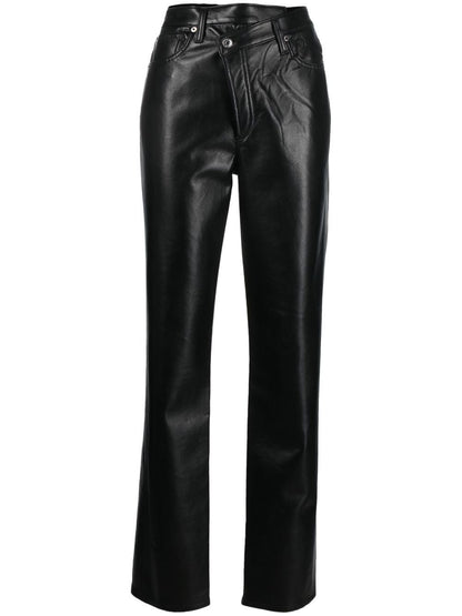 AGOLDE Black Recycled Leather Criss Cross Straight Leather jeans  W25