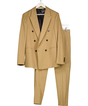 ZARA Brown Double-breasted Suit Blazer (36") & Slim Fit Trousers W30
