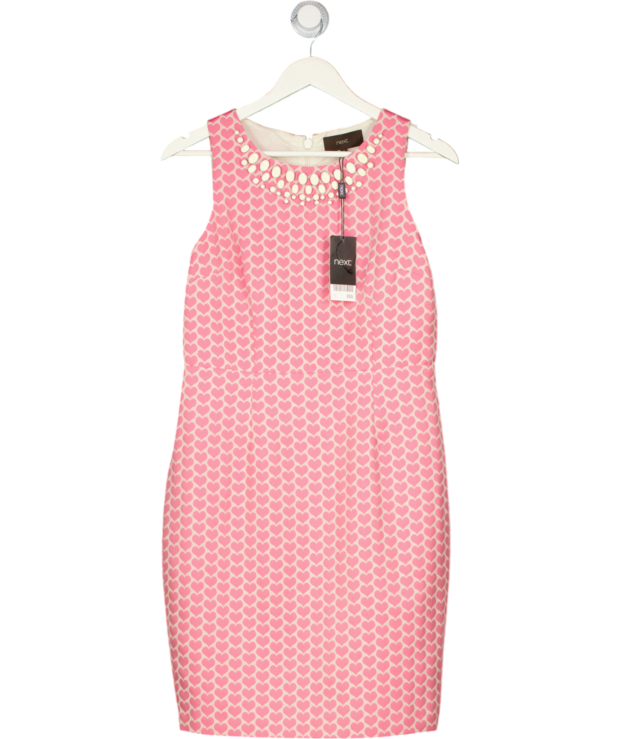 NEXT Pink Heart Jacquard Embellished Pencil Dress UK 12