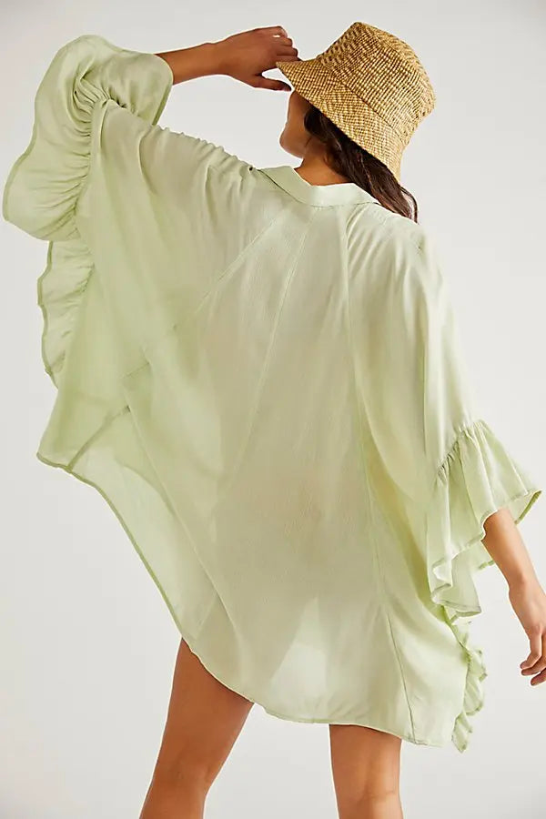 Free People Pale Green 'Love Is' oversized frill side tunic Top UK XS/S