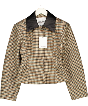 ARRANGE Structured Jacket With Leather Collar Contrast In Brown UK 8