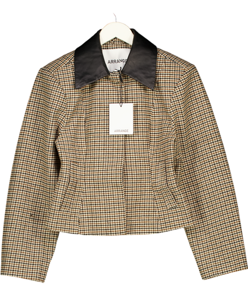 ARRANGE Structured Jacket With Leather Collar Contrast In Brown UK 8