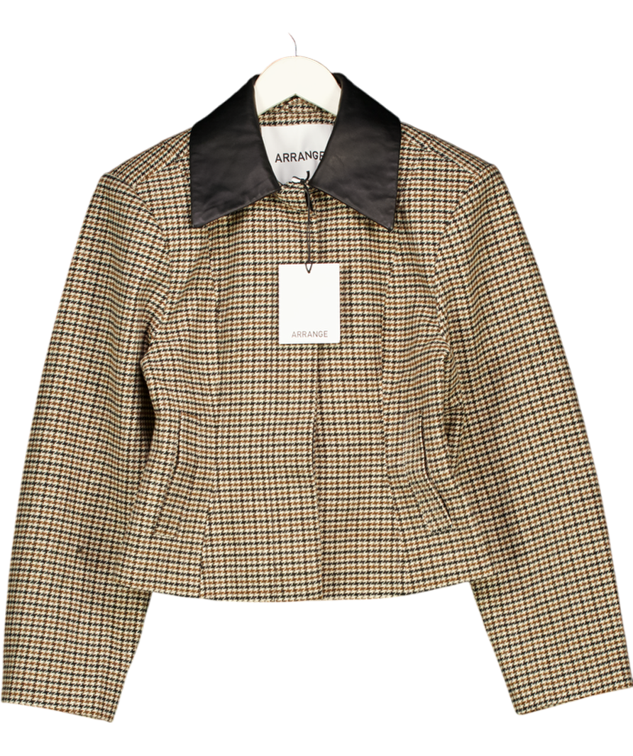 ARRANGE Structured Jacket With Leather Collar Contrast In Brown UK 8