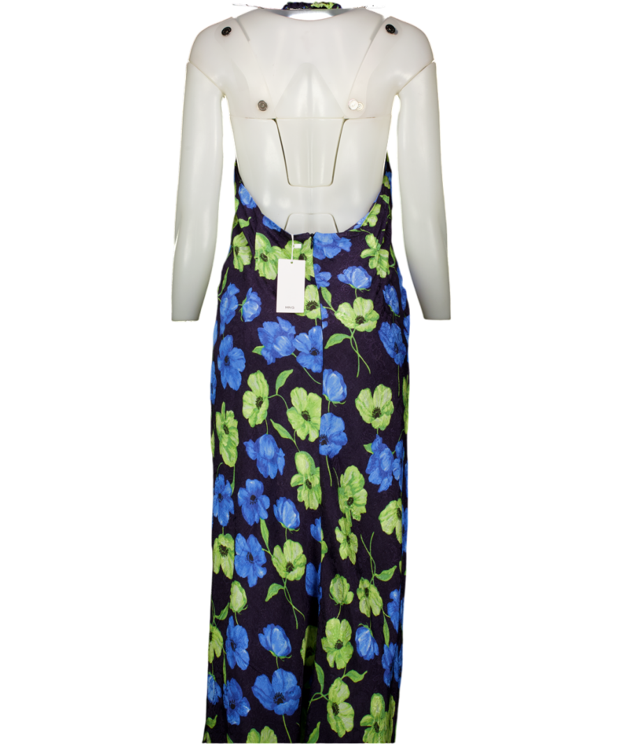 MANGO Blue Floral-print Halter-neck Dress UK L