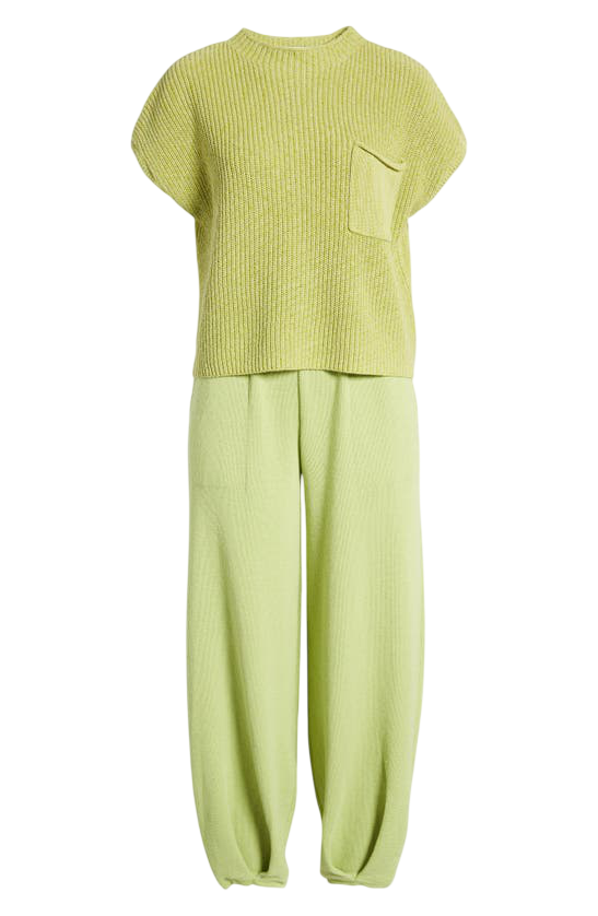 Free People Freya Short Sleeve Jumper & Trouser Lounge Set In Peridot Green UK XS