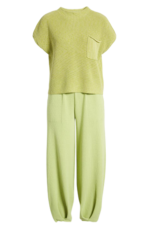 Free People Freya Short Sleeve Jumper & Trouser Lounge Set In Peridot Green UK XS