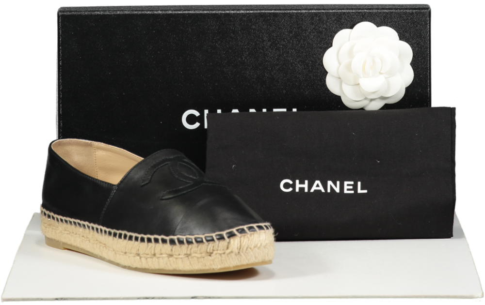 Chanel Black "CC” Logo Lambskin Espadrilles UK 6 EU 39 👠