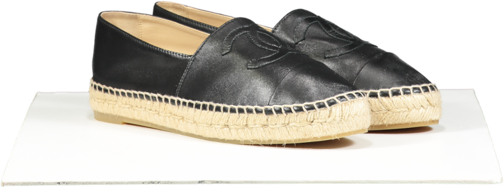 Chanel Black "CC” Logo Lambskin Espadrilles UK 6 EU 39 👠