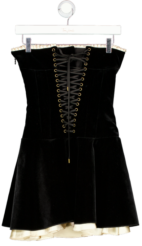 HOUSE OF CB Marilla Black Velvet Strapless Dress UK XS