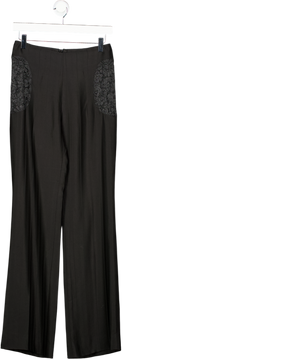 Nina Morris Black Bespoke Lace Panel Trousers UK L