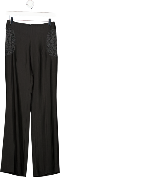 Nina Morris Black Bespoke Lace Panel Trousers UK L
