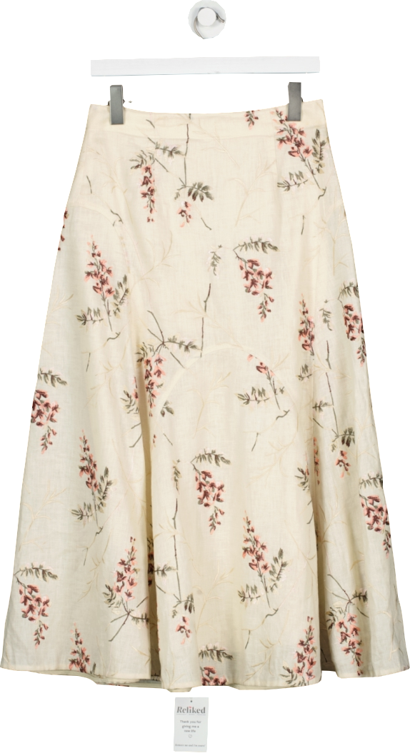 Rebecca Taylor Cream Embroidered Midi Skirt UK 10