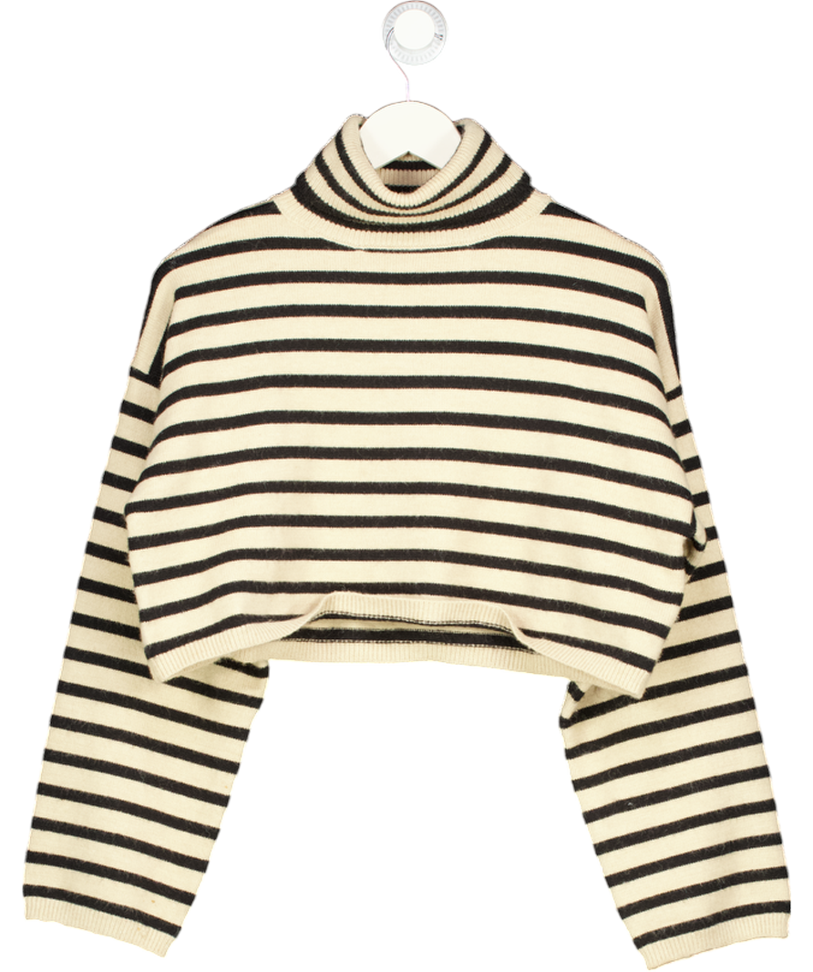 Beige Bershka Beige/brown Striped Cropped Turtleneck Jumper UK S