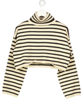 Beige Bershka Beige/brown Striped Cropped Turtleneck Jumper UK S