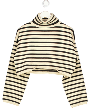 Beige Bershka Beige/brown Striped Cropped Turtleneck Jumper UK S