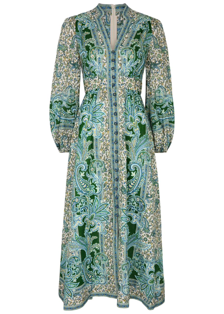 Zimmermann Ottie printed linen maxi dress SZ0P UK 6