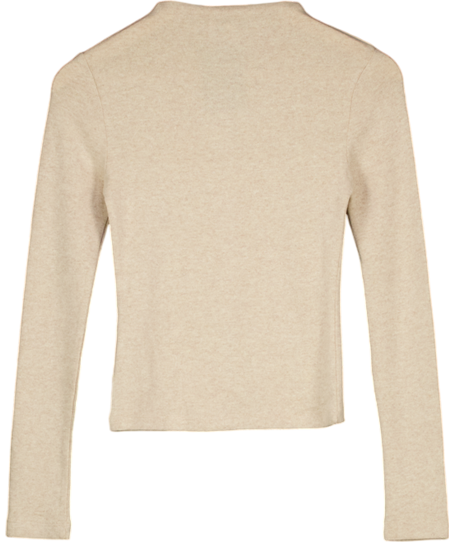 TOPSHOP Button Down Long Sleeve Cardigan Top In Beige UK XS