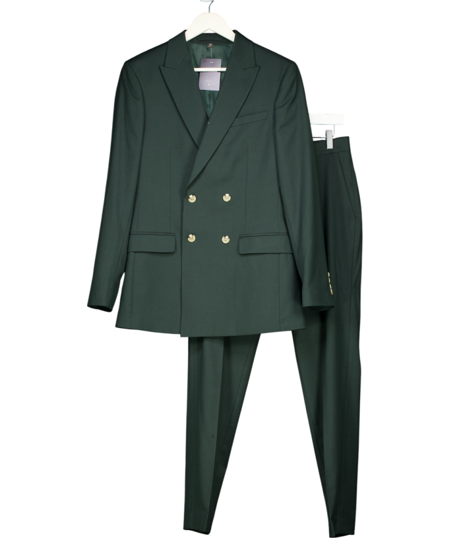 M&S Green Slim Fit Double Breasted Suit Jacket (36") And Trousers Set W30