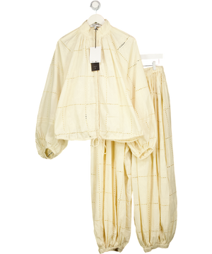 ARRANGE 2-piece Broderie Eyelet Balloon Shirt &  Trousers Set In Cream UK 10