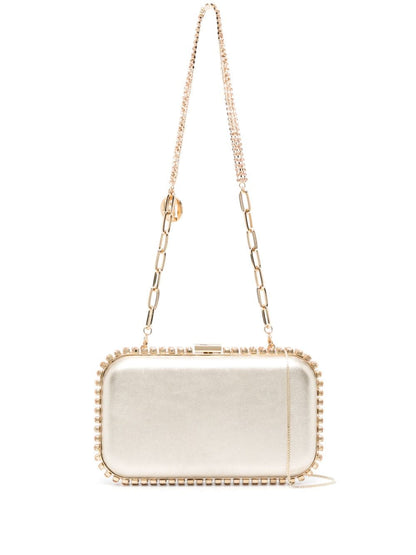 Rosantica Clio crystal-embellished leather clutch bag with shoulder chains