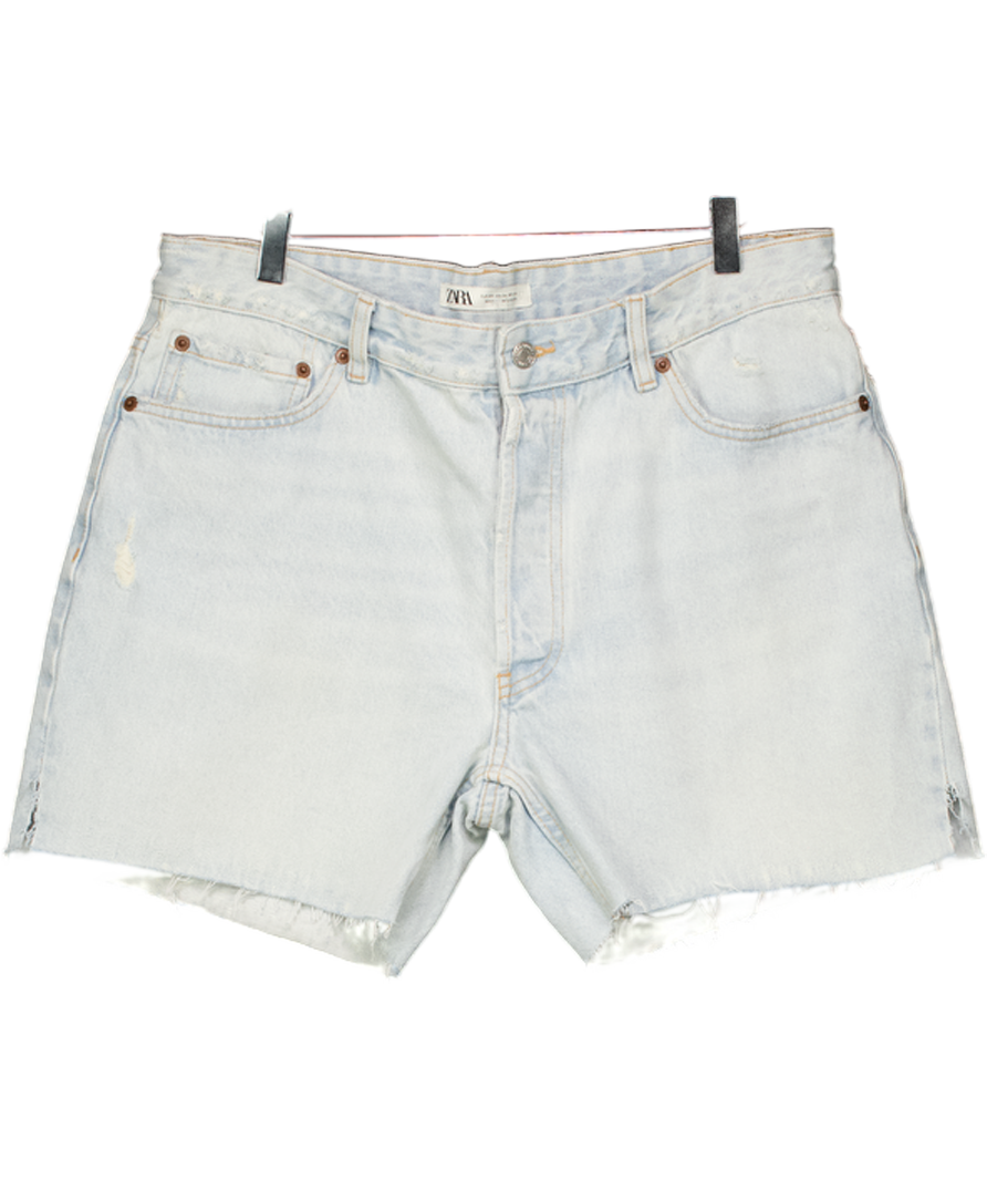 ZARA Blue Regular Fit Mid-waist Denim Bermuda Shorts UK M