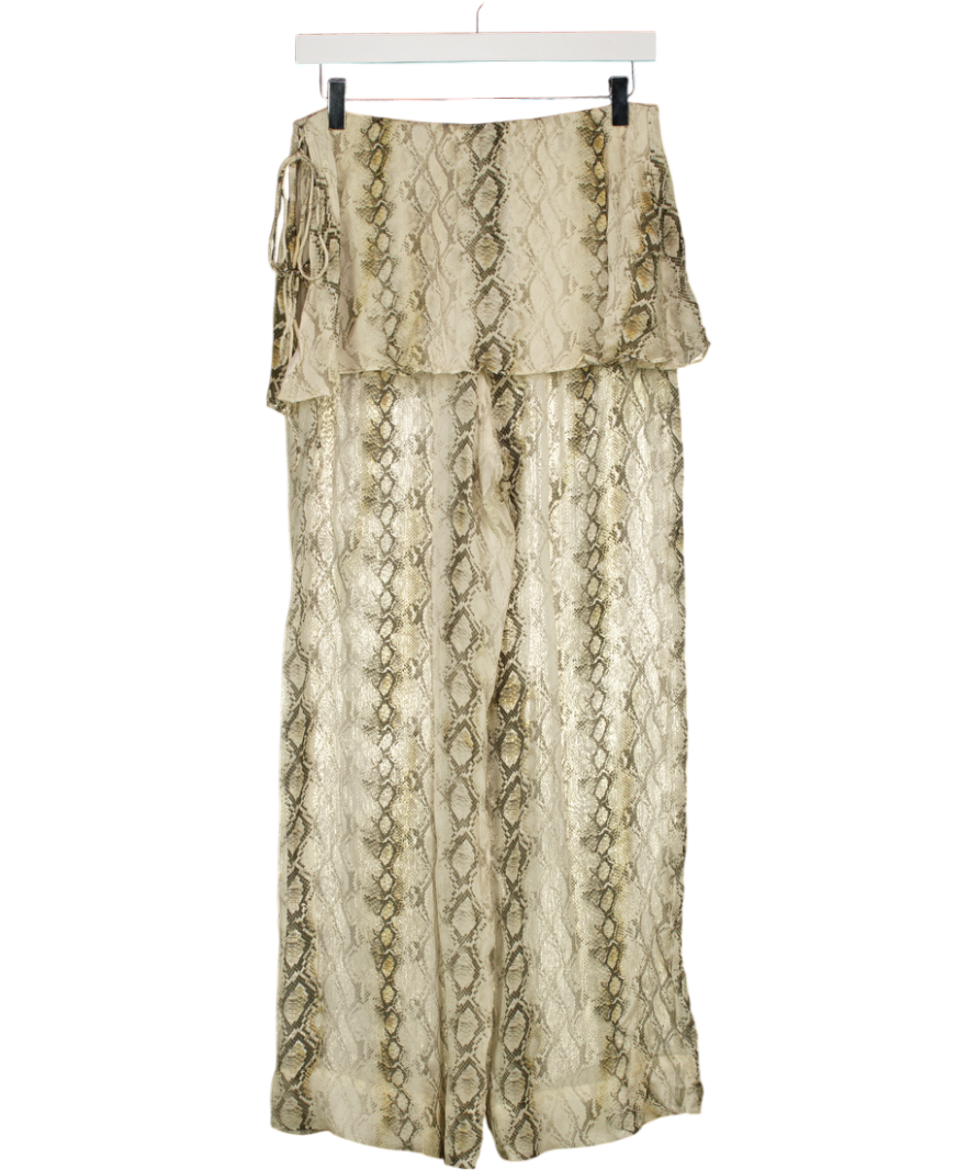 MASSIMO DUTTI Cream Chiffon Snake Print Trousers UK 8