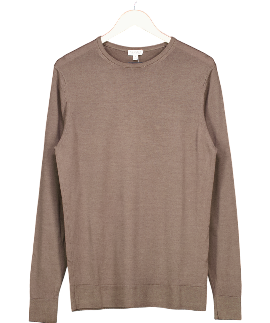 Sunspel Light Brown Extra‑fine Merino Crew Neck UK M