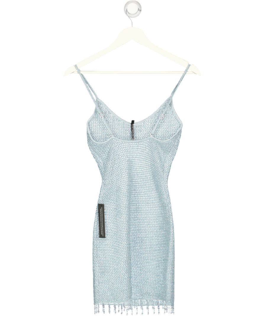 WHITE FOX Olas Beaded Knit Mini Dress Baby Blue UK S – Reliked