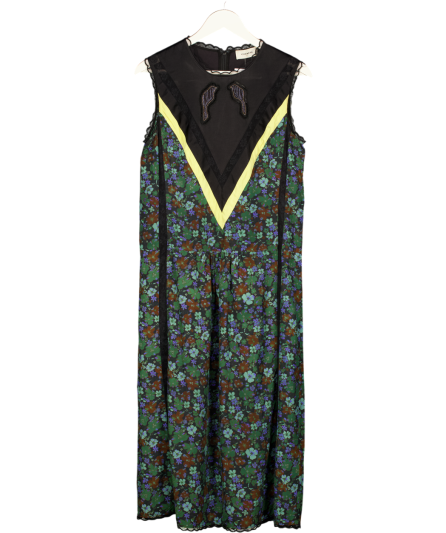 Coach Green & Black Daisy Print Sleeveless Varsity Dress UK 6