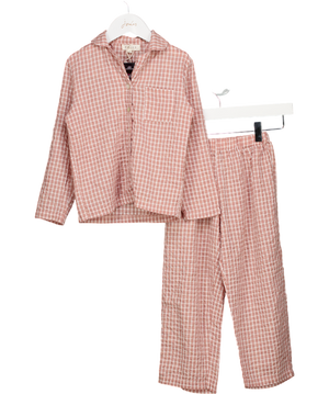 Meeka Pink Taylor Crinkle Cotton Gingham Unisex Kids Pyjama Set - Cinnamon Cherry 5 Years