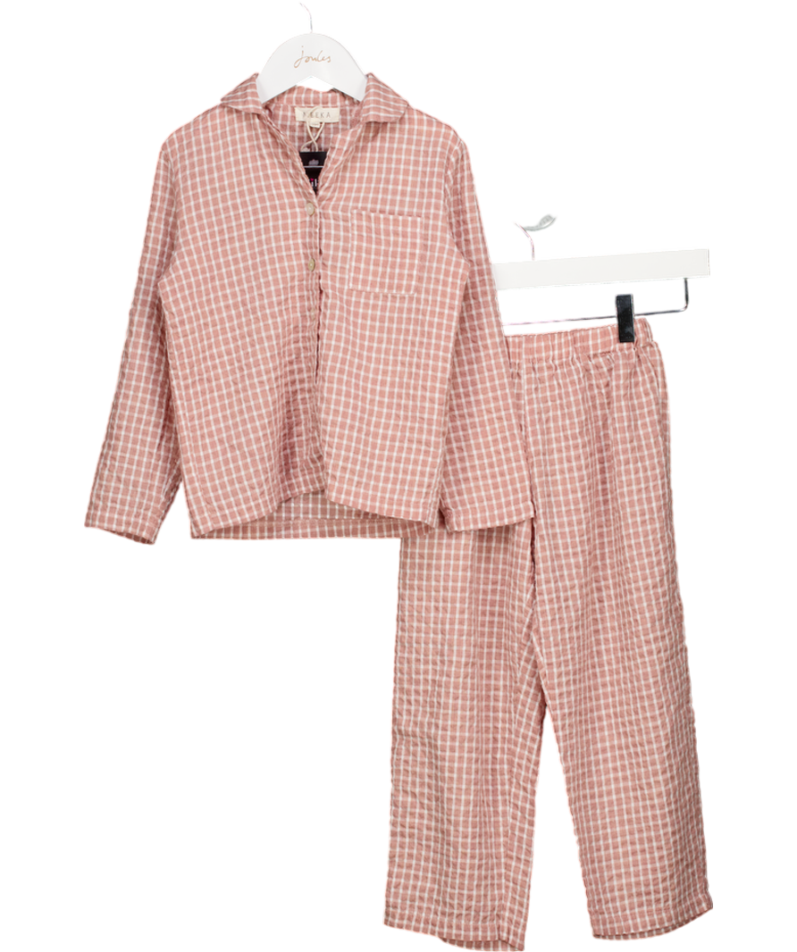 Meeka Pink Taylor Crinkle Cotton Gingham Unisex Kids Pyjama Set - Cinnamon Cherry 5 Years